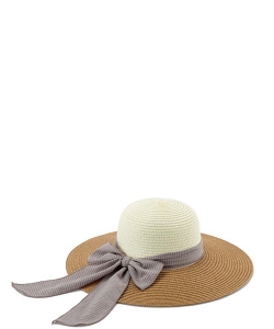 Embroidered Trim Matching Bow Straw Summer Hat HA320090 TAUPE